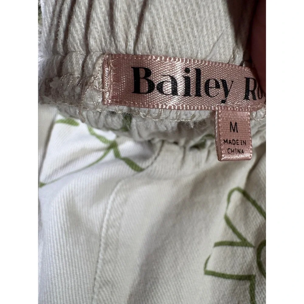 Bailey Rose Green Floral Outline Cream Denim Shorts M Daisy Indie Beachy Whimsy - Picture 2 of 4